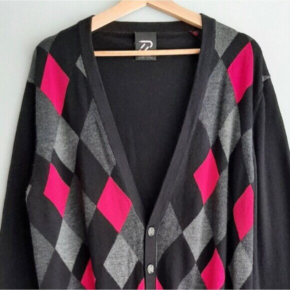 IAN POULTER / 100% Merino Wool Shapeshifter Cardigan Golf Sweater Argyle Mens L - Picture 3 of 15